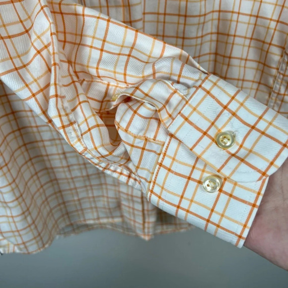Peter Millar Men’s 15R Plaid Button Up Shirt Orange White Cotton Checkered Small - Picture 7 of 11